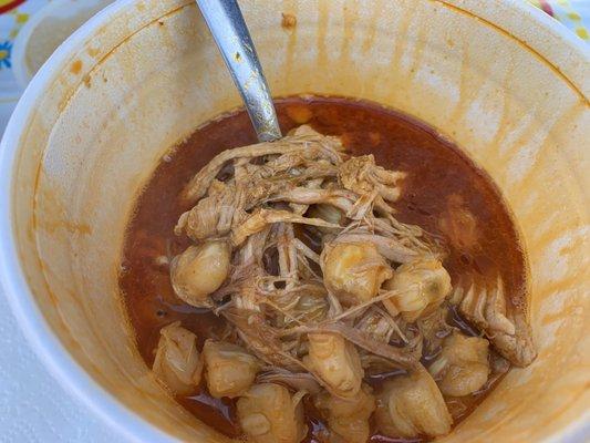 Good amount of pork and hominy in the posole.