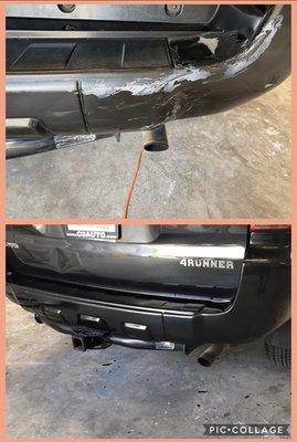 Before and After rear bumper repair