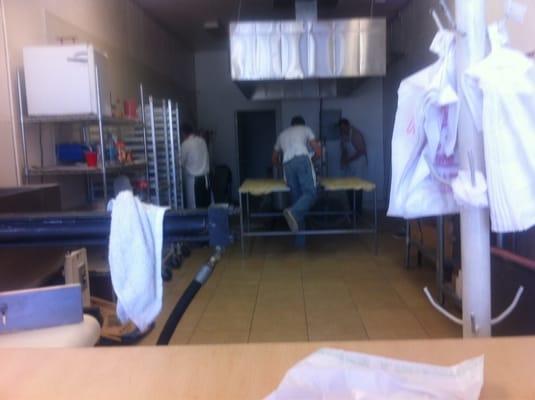 Workers in action making flour tortillas at 11 am