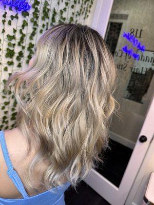 Full blonding balayage with gloss and blowout style