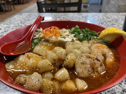 Seafood bowl with shrimp.