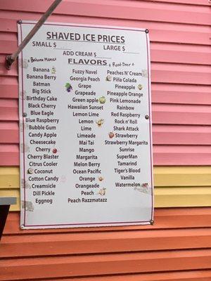 Shaved ice menu