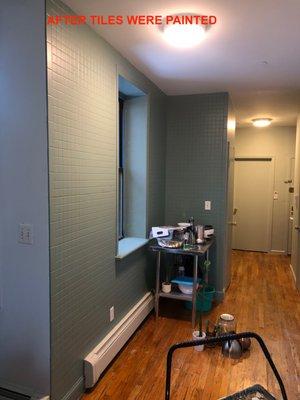 Kitchen ceramic tiles after painting.