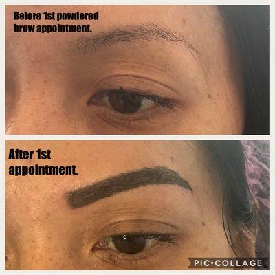 Before 1st powdered brow appointment and immediately after.