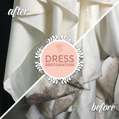 Most of the work is traditionally on those tough hems! - https://elegancepreserved.com/ellis-bridal-wedding-dress-cleaning-and-preservation/