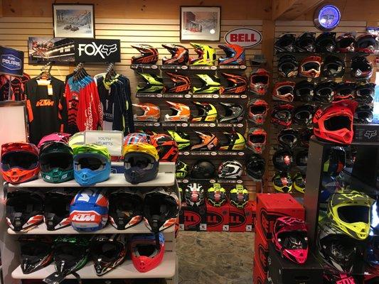 We always a great selection of helmets, gear and accessories in stock!