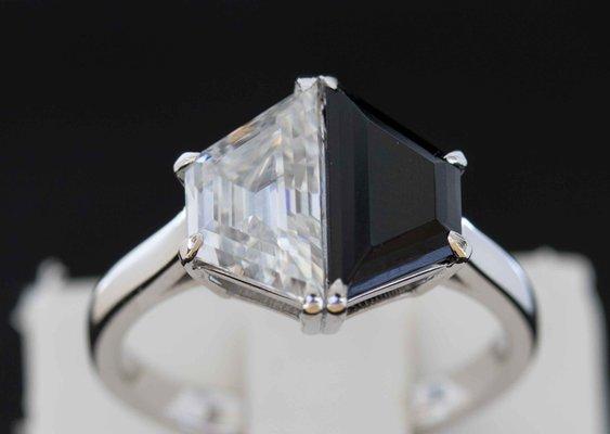 Black onyx and white moissanite vintage-inspired ring.