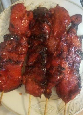 Teriyaki chicken on a stick