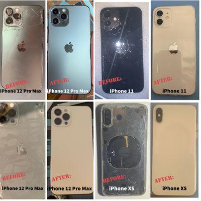 iPhone back glass before and after.