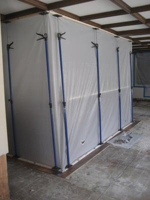 Containment used during a mold remediation project.