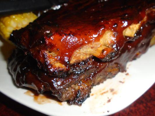 Full rack of ribs dinner, close-up.