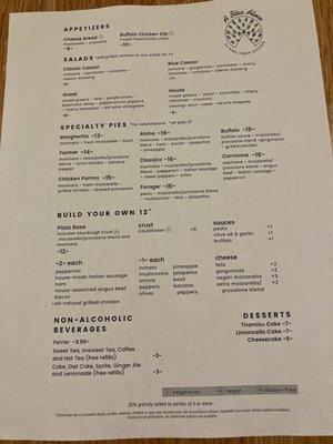 Regular menu