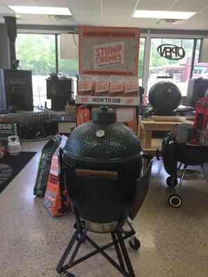 The Big Green Egg is an amazing charcoal grill. It is great to roast a turkey or chicken, and to cook pizza on!