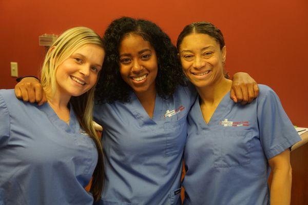 Ashley, Jestina & Michelle, all looking forward to helping you at Calvary Urgent Care