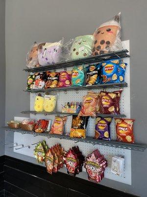 boba plushies and snacks