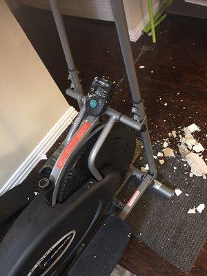 Plaster damage to exercise equipment underneath collapsed area