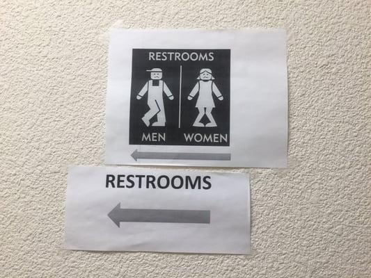 Like the signs they have to point you were the bathroom is at