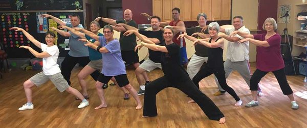 Qigong--Taiji Shen Gong form--workshop. Teacher Kris with Qigong students.