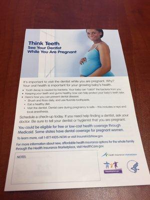 Great to see there is a flyer promoting the connection between oral healthcare and pregnancy