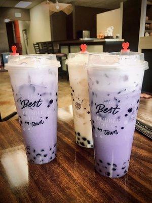 Taro boba (foreground) and Milk Tea Boba