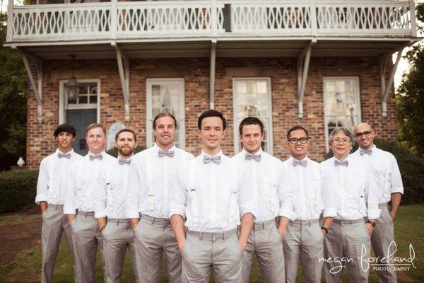 A groom and groomsmen at the Old Tavern