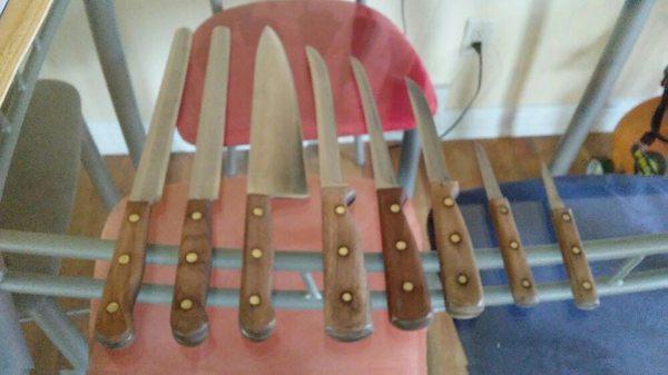 We sharpen household knifes.  8 piece Chicago Cutlery shown here. Thank you for your business Mark.