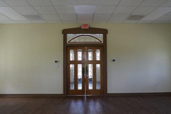 The inside doors of the Shalom Place were repurposed from the former Incarnate Word Convent Chapel on Alameda Street.