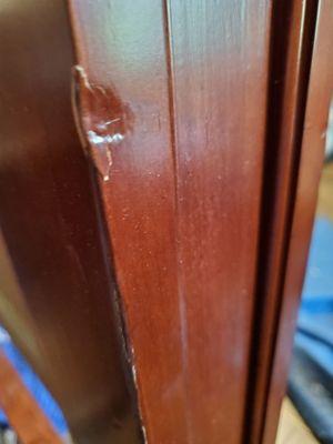 Gouge on side of bed post