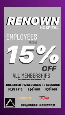 Renown employees receive a 15% off