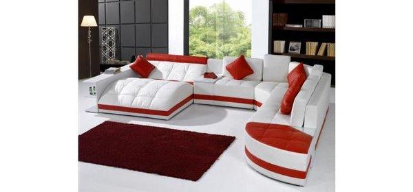 Modern Bonded Leather Sectional Sofa White and Red