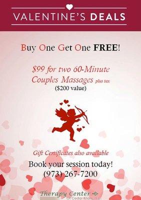 Give the gift of therapeutic massage.  Call (973) 267-7200 and purchase today and receive 20% coupon on your next visit.