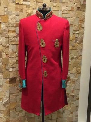 Beautiful Red silk Men's Sherwani