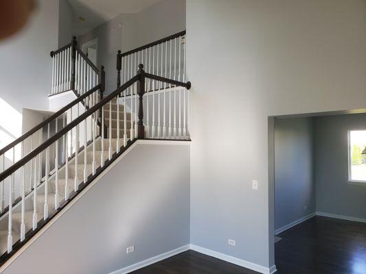 Stained and painted railings. Painted walls and ceilings.