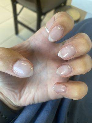 Crooked and short claws- supposed to be almond shaped.