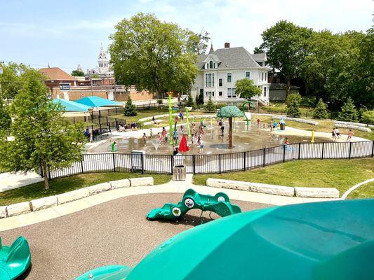 Splash pad, view from playground.