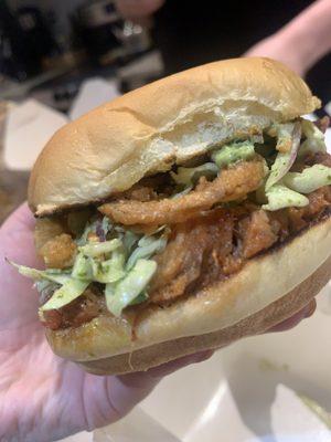 Pulled pork sandwich - add the fried onions for extra flavor and crunch!!!