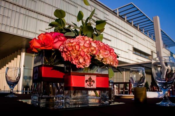 Pretty centerpieces for a corporate event on the River Terrace