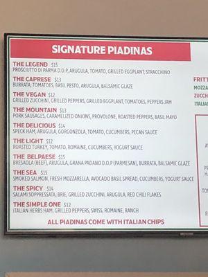 Menu Signature Piadinas