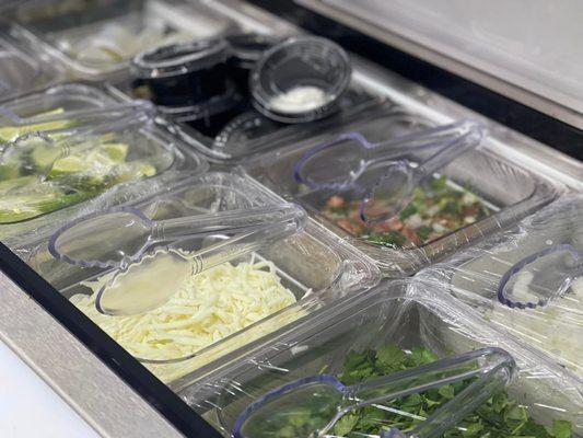 Cold prep table before dinner in served.