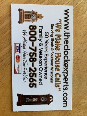 McHenry Clock Co. business card back, with credit cards accepted insignia