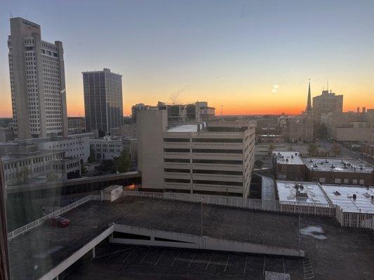 Sunrise over downtown Little Rock, 11th floor.