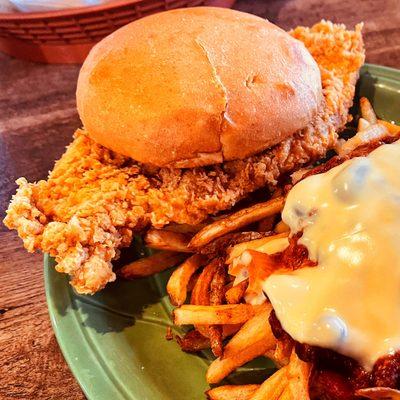 Tenderloin and chili fries.