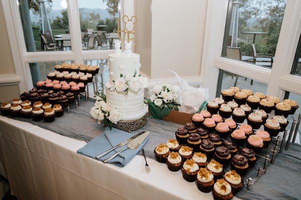 Cupcake bar + wedding cake