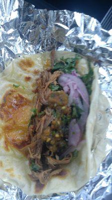 Barbacoa tacos with cilantro and red onions. Yummy