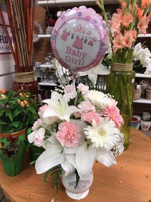 Baby girl novelty Arrangement w/ balloon3 $55