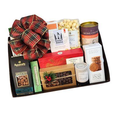 Santa's favorite snacks nestled in a gift tray!