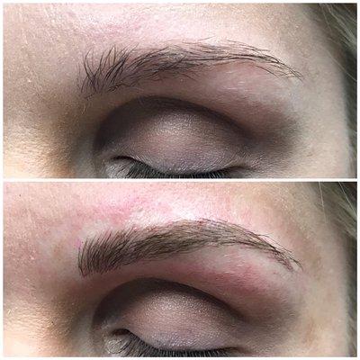 Before and after initial microblading appointment