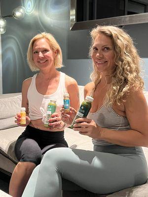 Two amazing clients enjoying some complimentary Suja juice after our session in my private studio!