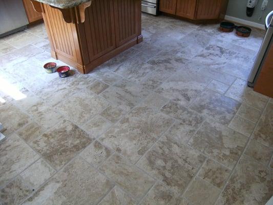 Travertine tile that we installed in a kitchen and family room.