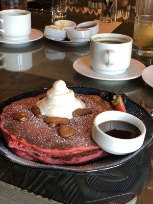 Red Velvet Pancake with Bourbon Maple Syrup